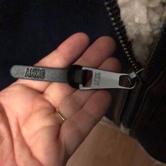 DKNY faux fur long lined zip up hooded jacket size large NWT - Picture 12 of 12